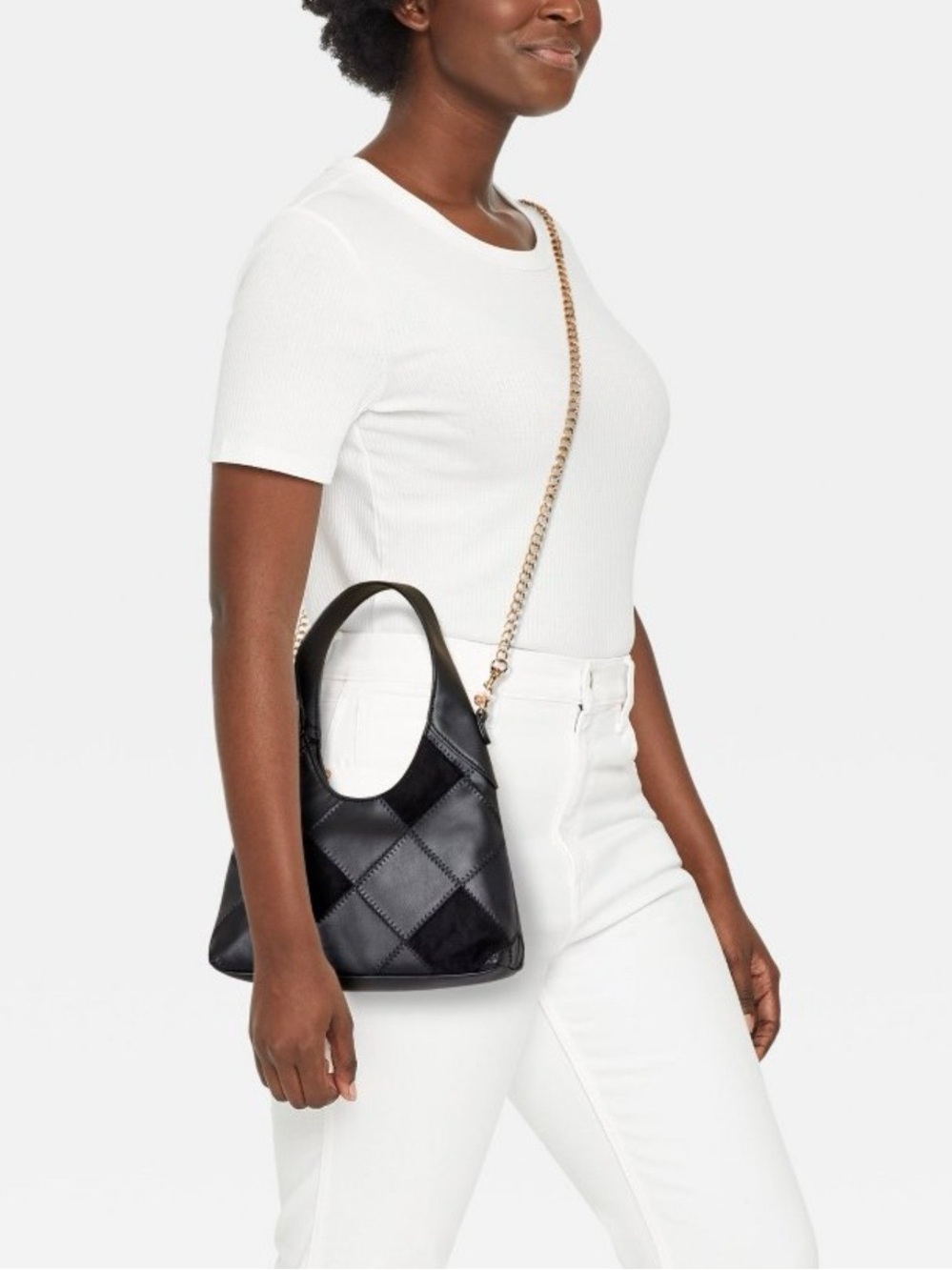 Universal Thread Black Quilted Handbag with Detachable Gold Chain Strap NWT
